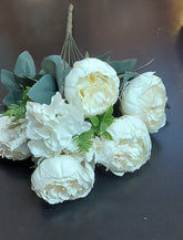 Buchet Cu Bujori Alb Crem 49cm – Flori Artificiale din Material Textil